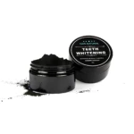 Carbón activado 60g para blanquear dientes, tarro negro con polvo negro.