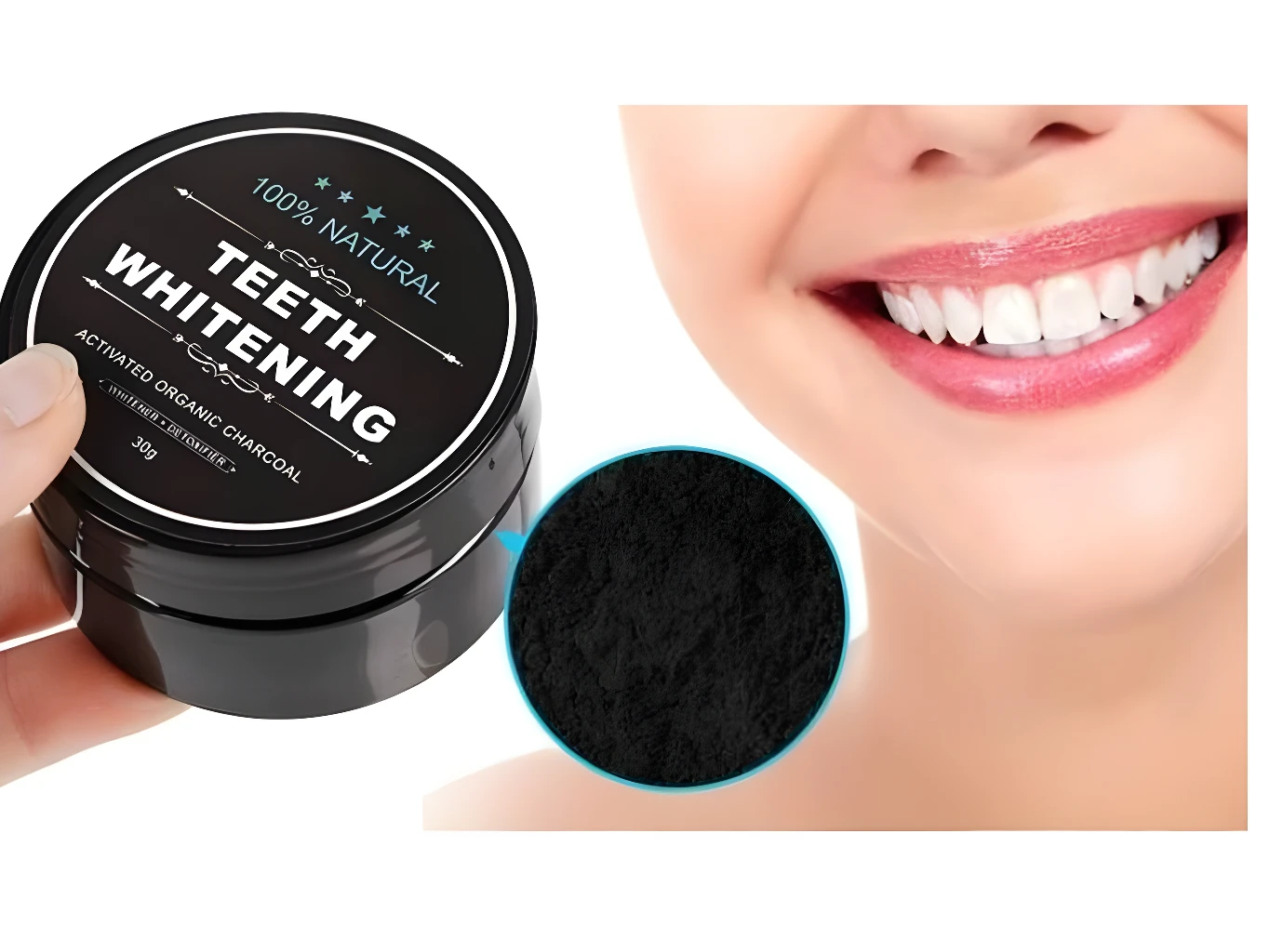 Carbon activado 60g para blanqueamiento dental, polvo negro para dientes blancos y sonrisa saludable.