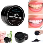 Carbon activado para blanquear dientes, tarro negro 60g, antes y después.
