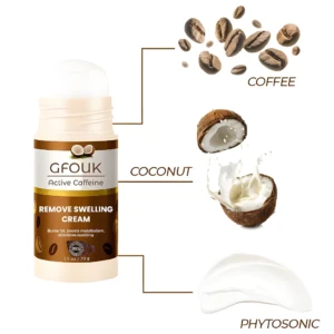Crema reductora GFOOK con café y coco, para eliminar hinchazón y activar metabolismo.