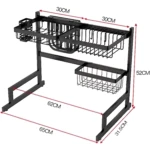 Escurridor de loza de 64 cm de ancho, con dos niveles, porta cubiertos y de dimensiones 31.5x52x65 cm.