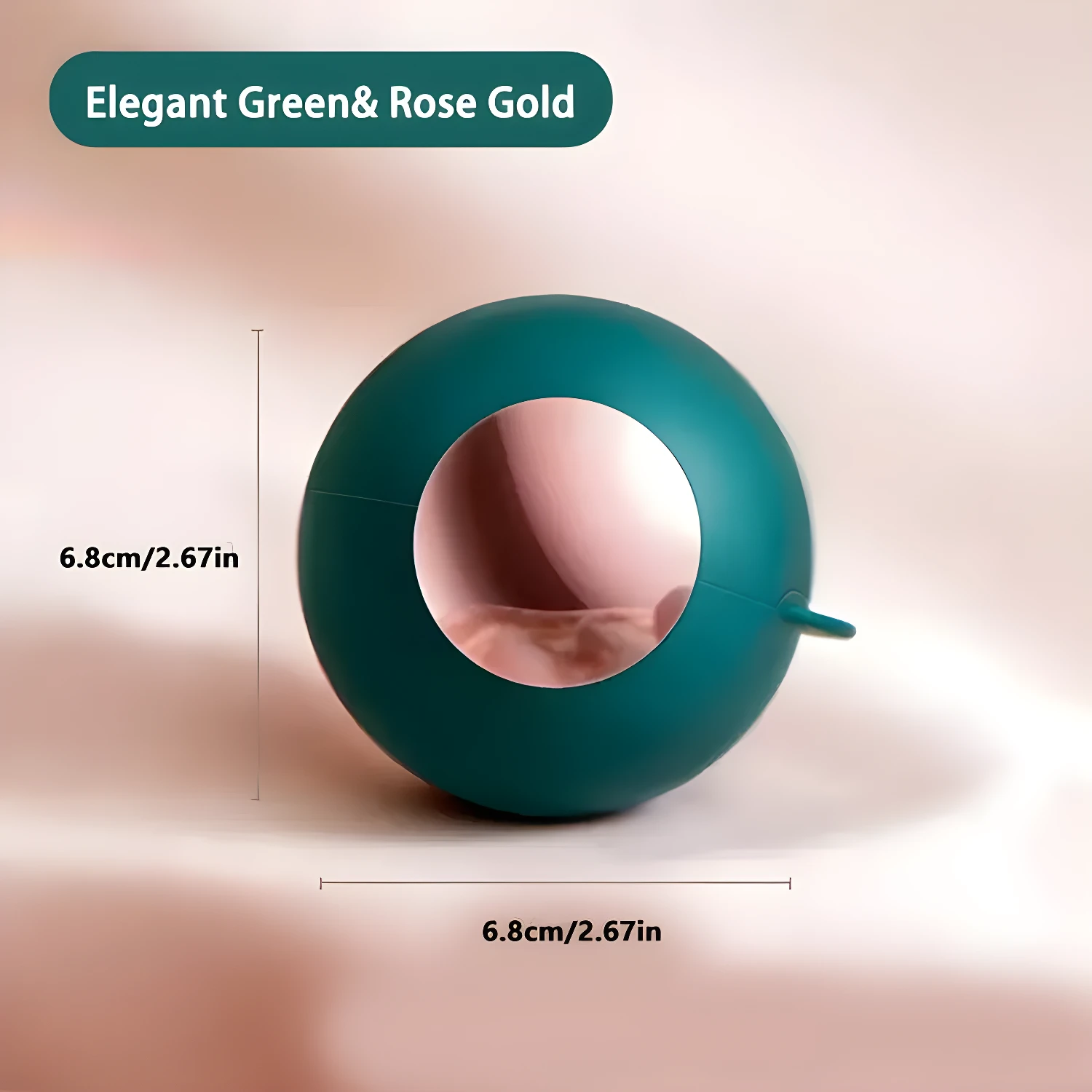 Esfera atrapa pelos color verde con interior rose gold, 6.8cm.