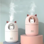 Humidificador de gato H2O A205 blanco y rosa con orejas, vapor y luz LED.