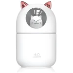 Humidificador de gato H2O A205 blanco, con diseño adorable y orejas rosas.