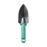 Paleta de jardinería con mango ergonómico verde y pala metálica.