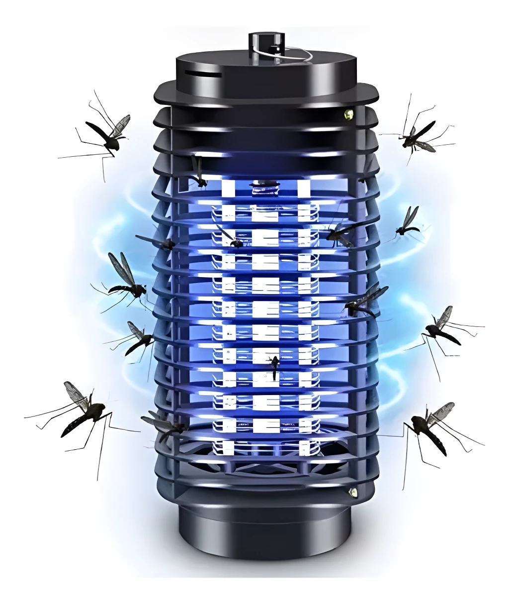 Lámpara LED repelente de mosquitos atrapa insectos con luz azul y diseño moderno.