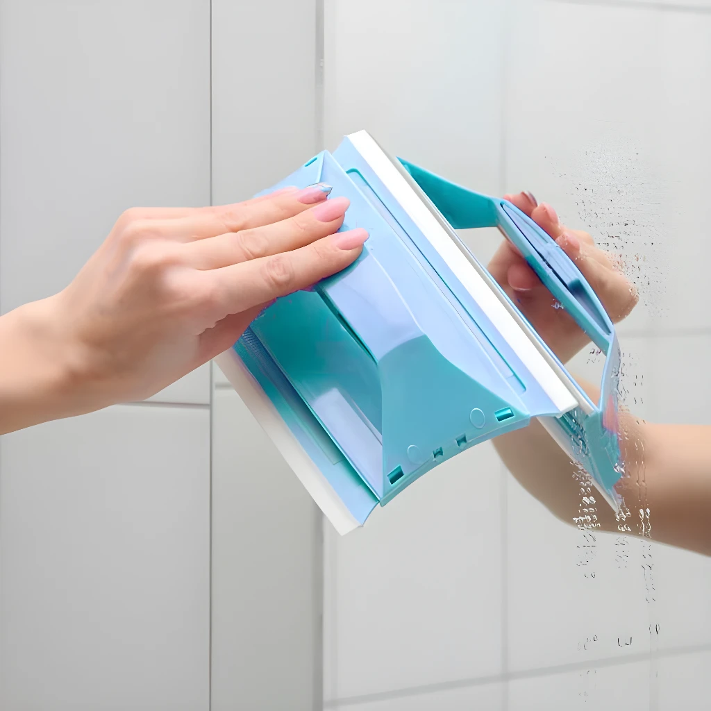 Limpia ventanas con mango ergonómico y doble cepillo para un acabado impecable.