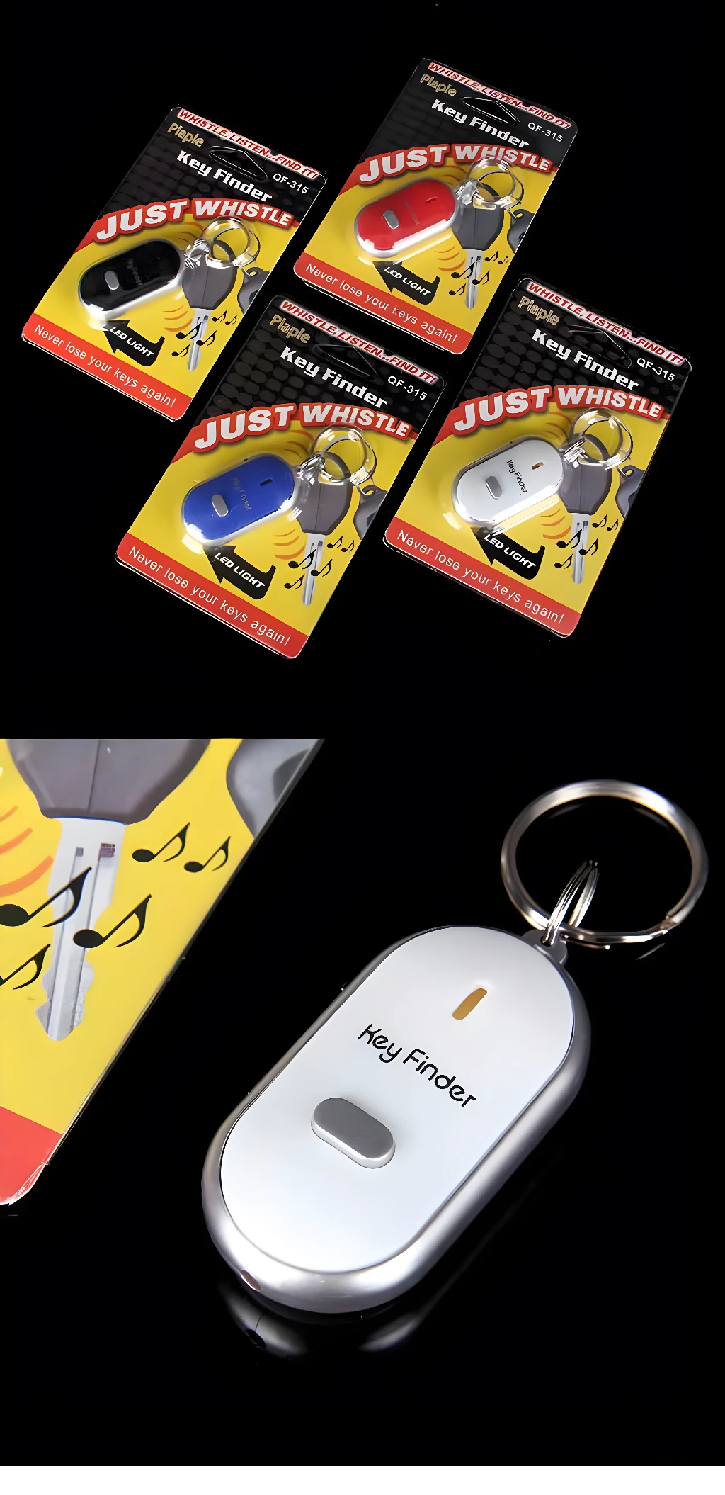 Llavero anti-pérdida localizador de llaves con silbato y luz LED, ideal para no extraviar tus llaves.