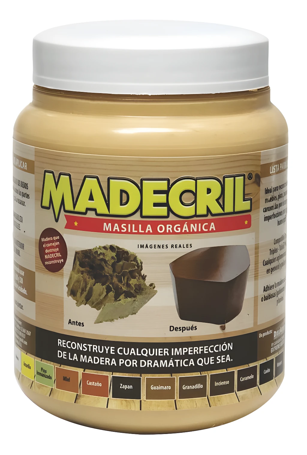Masilla Orgánica Madecril para madera, ideal para reparar imperfecciones, color Castaño.
