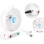Mini ventilador recargable blanco de 3 velocidades, portátil y con cable USB.