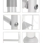 Estantería de baño blanca metálica con detalles de tornillos y base redonda.