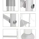 Estantería de baño blanca metálica con detalles de tornillos y base redonda.