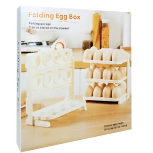 Organizador de huevos de 3 niveles apilable para refrigerador, compacto y fácil de usar.