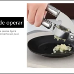 Prensa de ajo de acero inoxidable con acabado de puré fino, fácil de operar.