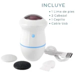 Quita callos eléctrico pulidor removedor con accesorios: lima, cepillo, cabezales y cable USB.