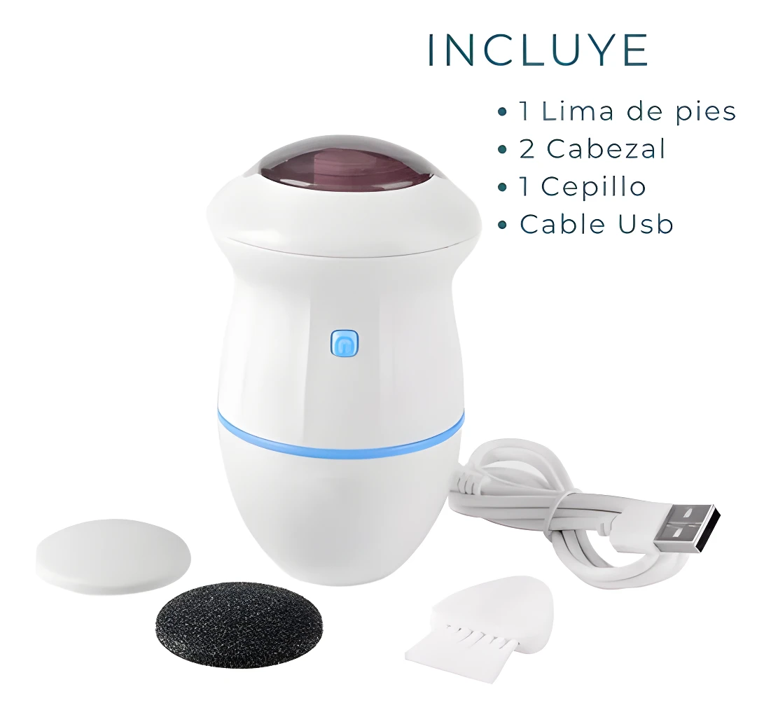 Quita callos eléctrico pulidor removedor con accesorios: lima, cepillo, cabezales y cable USB.