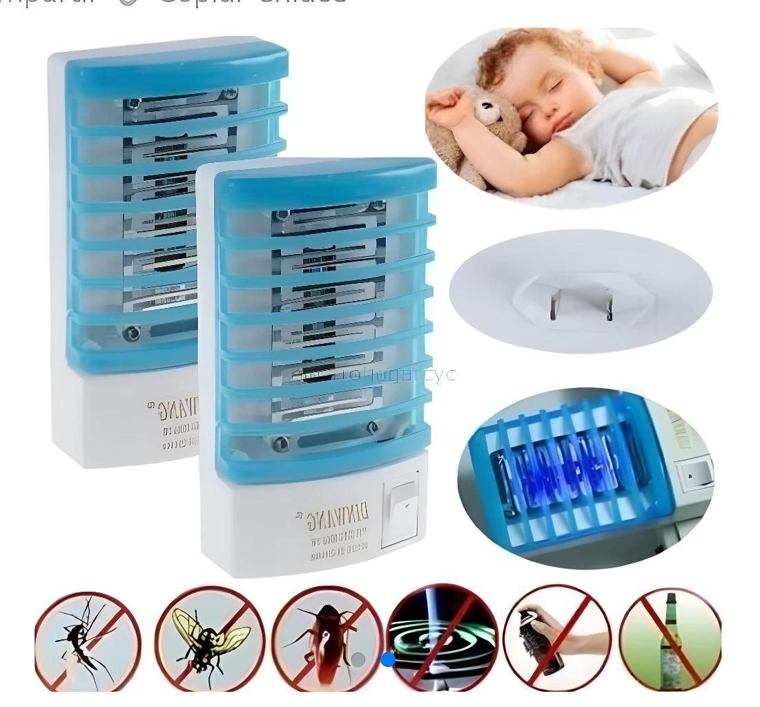 Repelente eléctrico mata mosquitos con luz UV seguro para niños y mascotas.