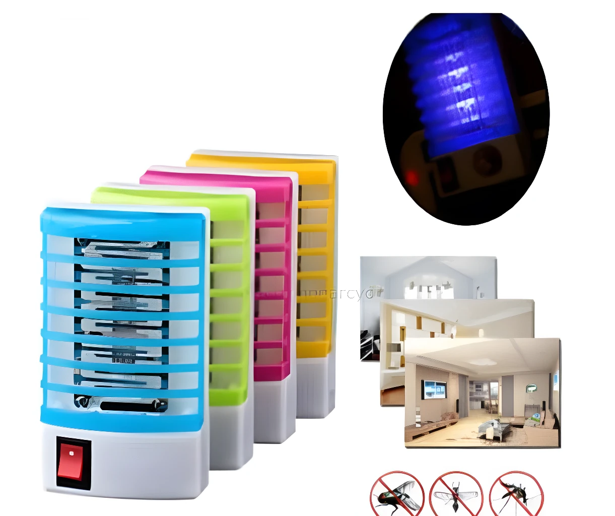 Repelente mata mosquitos, lámpara UV azul y varios colores, para interiores.