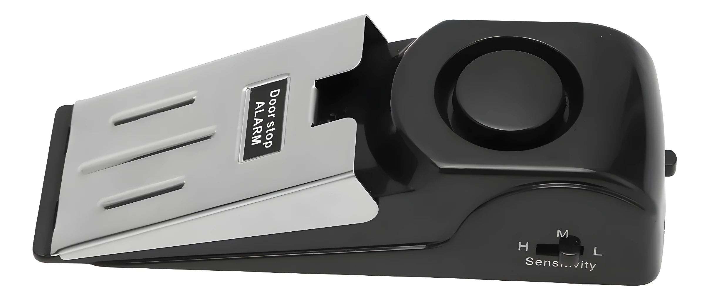 Tope de puerta con alarma de seguridad, detiene puertas, emite alerta sonora, 3 niveles de sensibilidad.