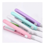 Mini plancha para cabello portátil en colores rosa, blanco, menta y lila, ideal para viajes.
