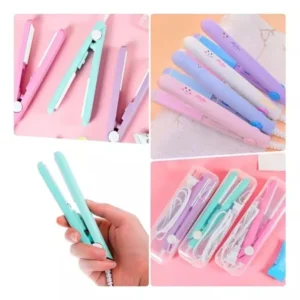 Mini plancha para cabello rosa, menta y morada, diseño Kawaii, ideal para viajes.