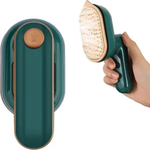 Mini plancha viajera a vapor verde, portátil y compacta, perfecta para ropa.