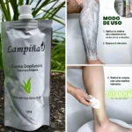 Crema depilatoria Lampiña 120g para uso corporal, suaviza e hidrata la piel.