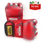 Guantes profesionales de kickboxing y MMA rojos con diseño de llamas, marca WALON.