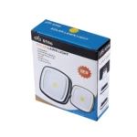 Lámpara solar cuadrada LED 0506, con panel brillante y caja ilustrada.