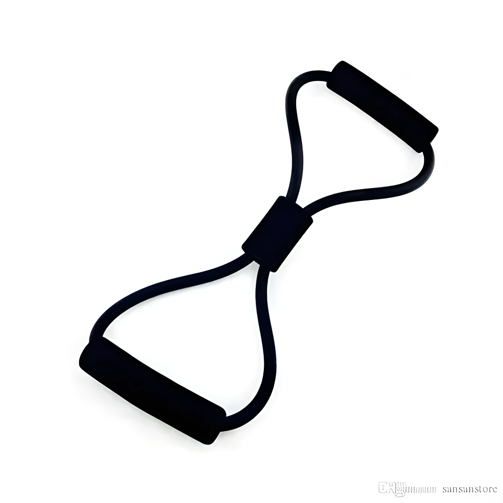 Theratubo elástico negro con agarraderas, banda de resistencia para ejercicio y fitness.