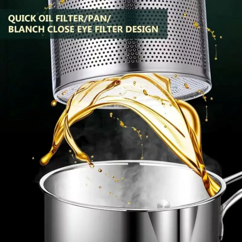 Olla freidora con escurridor de aceite, diseño de filtro de ojo cerrado para colado rápido.