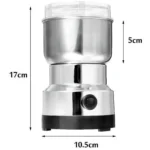 Molino moledor de café y especias de acero inoxidable con medidas de 17cm de alto.