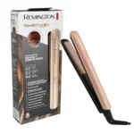 Plancha Remington Keratin Therapy color dorado con detalles en negro, diseño elegante y moderno.