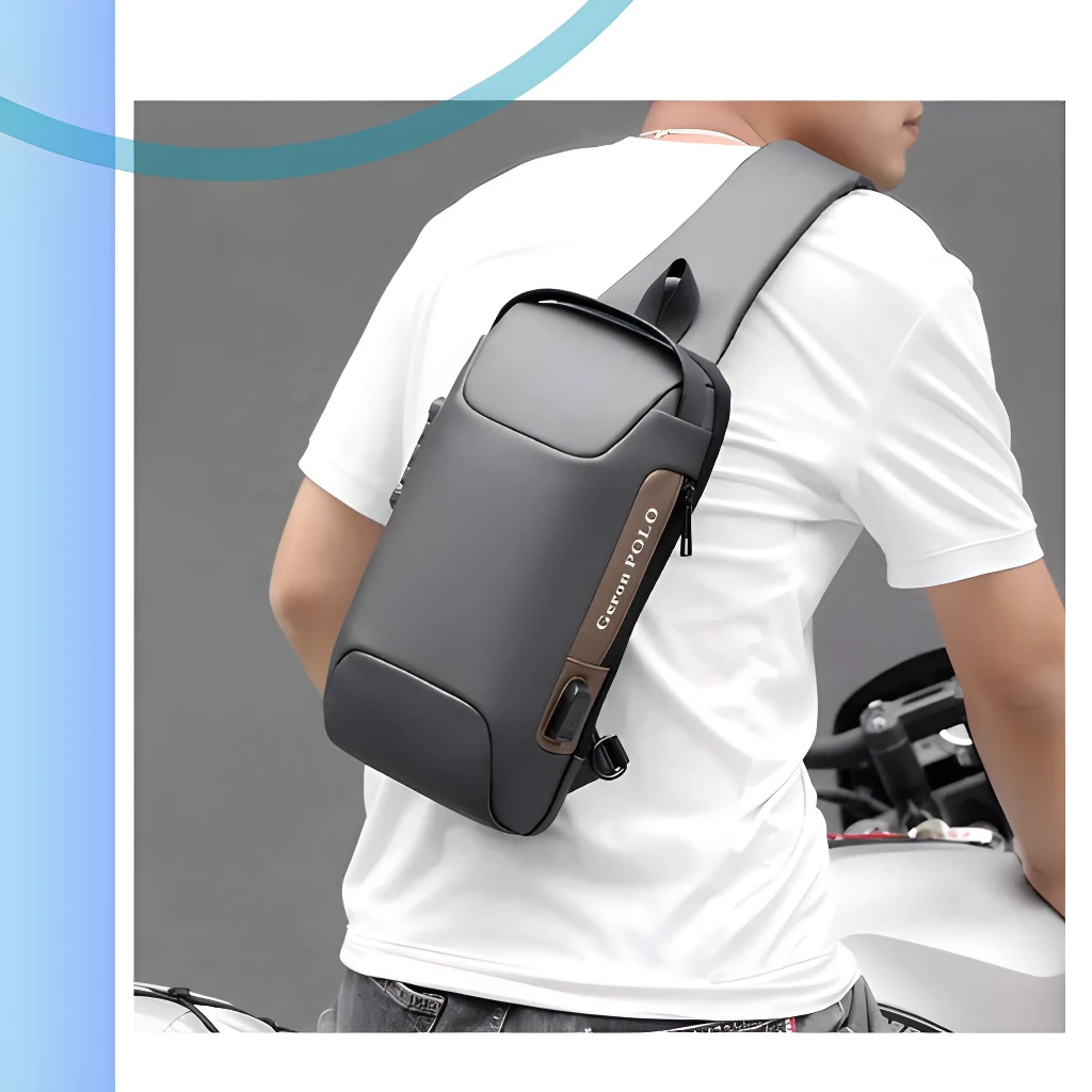 Canguro antirrobo Geron Polo negro para hombre, moderno y funcional, ideal para viaje.