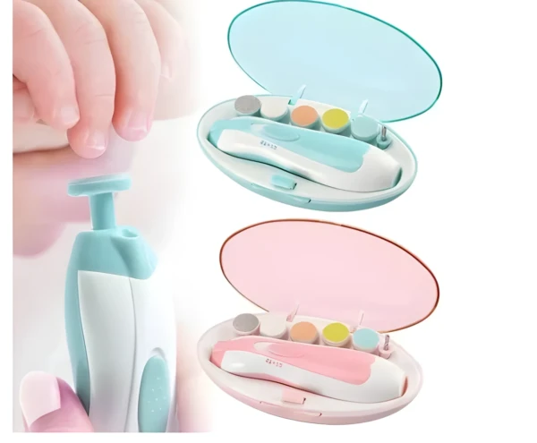 Lima eléctrica para uñas de bebé, corta y pule suavemente. Incluye estuches rosado y azul.