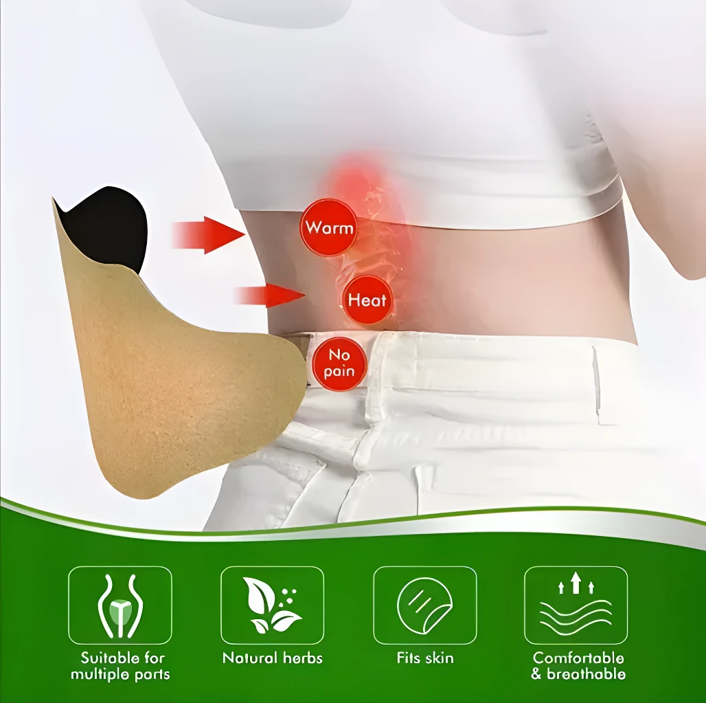 Set x20 Parches Herbales de Calor para alivio lumbar: calor, sin dolor, natural.