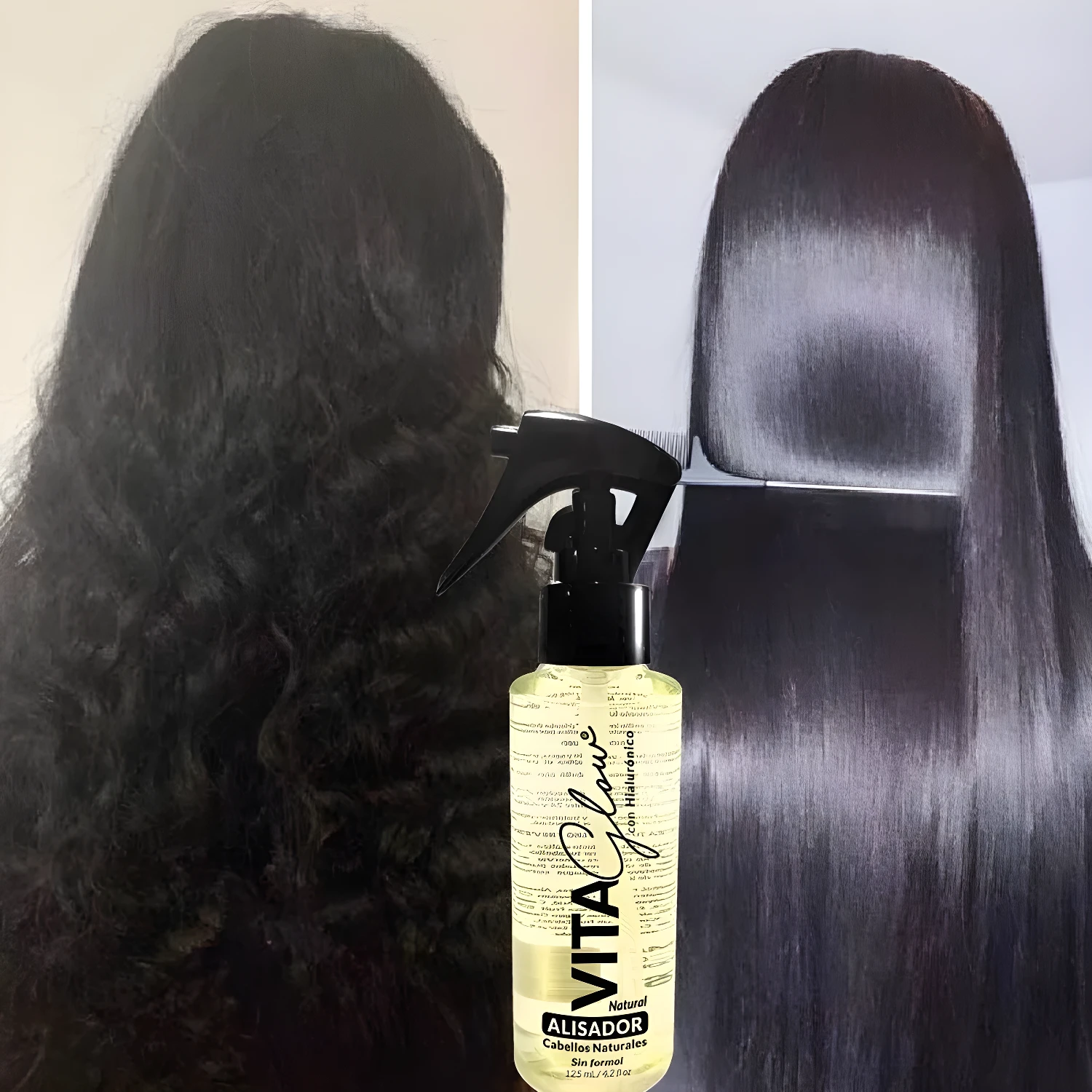 Vitaglow Alisador: Cabello rizado transformado en liso y brillante.