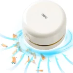 Mini aspiradora removedor portátil Deli aspira virutas de lápiz con flujo de aire azul.