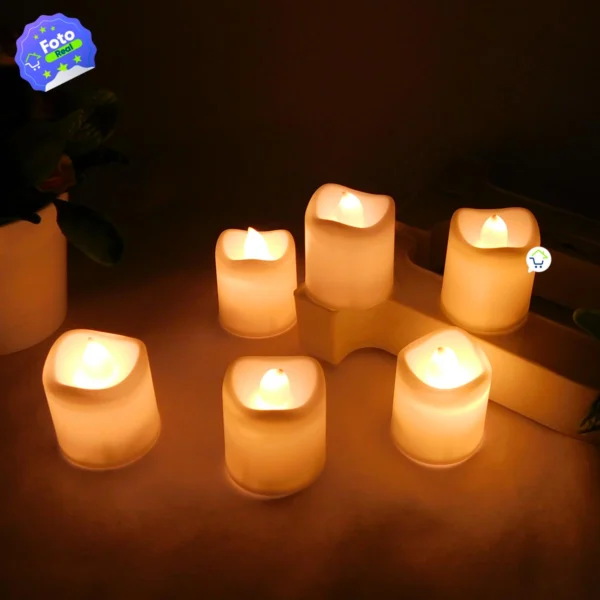 Velas LED pequeñas decorativas Ak3008, paquete x6, luz cálida para ambiente acogedor.