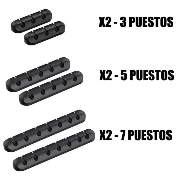 X2 Organizadores de Cables de Silicona: 2x3, 2x5 y 2x7 puestos para organizar tu espacio.