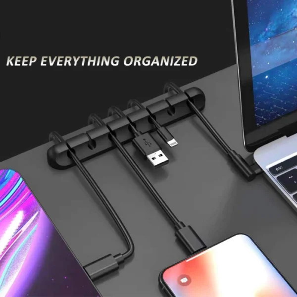 Organizador de cables de silicona X6 para mantener ordenados los cargadores de tu celular y portátil.