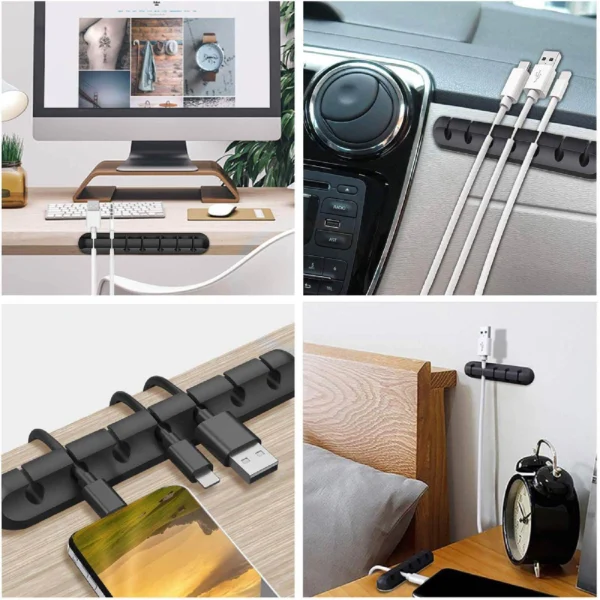 Set x6 organizadores de cables de silicona: mantén tus cables organizados en escritorio, carro y mesita de noche.