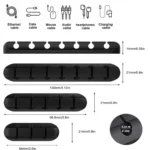Set x6 organizadores de cables de silicona negros para escritorio.