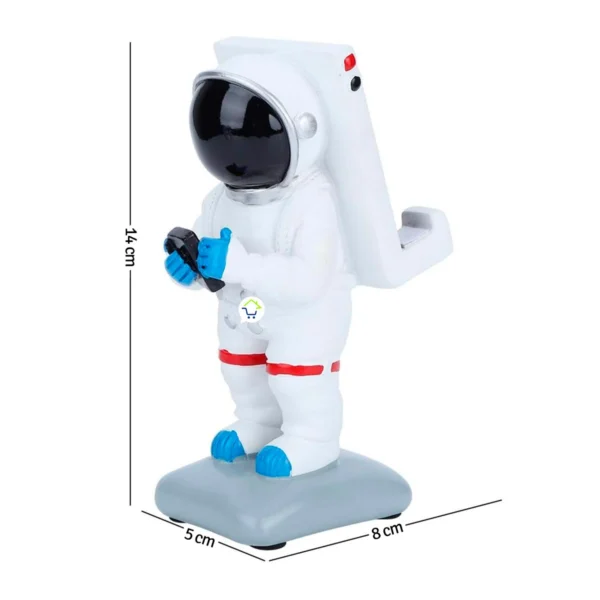 Soporte para celular astronauta blanco, base escafandra 14x8x5 cm, accesorio original.