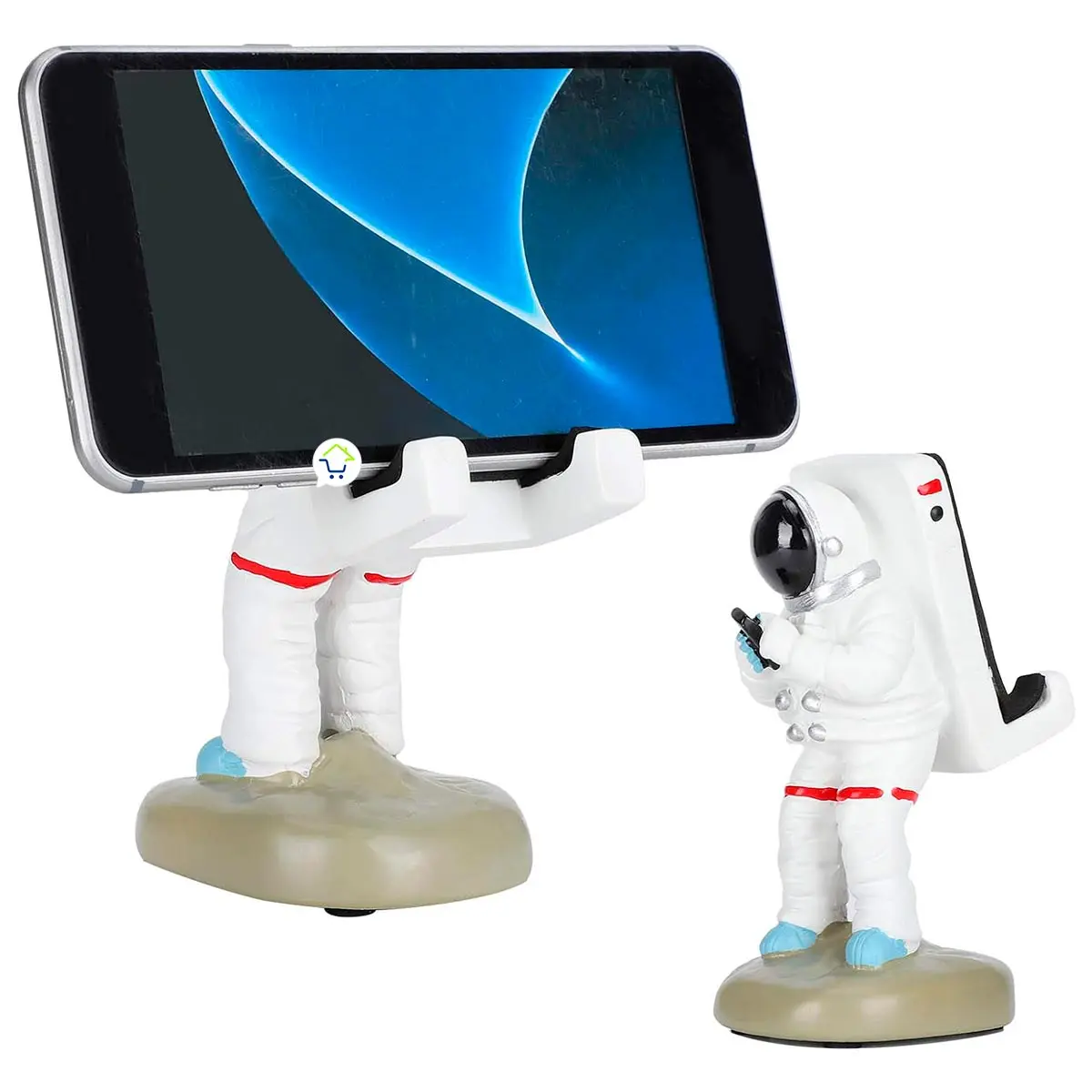 Soporte para celular con forma de astronauta, ideal para decorar tu escritorio.