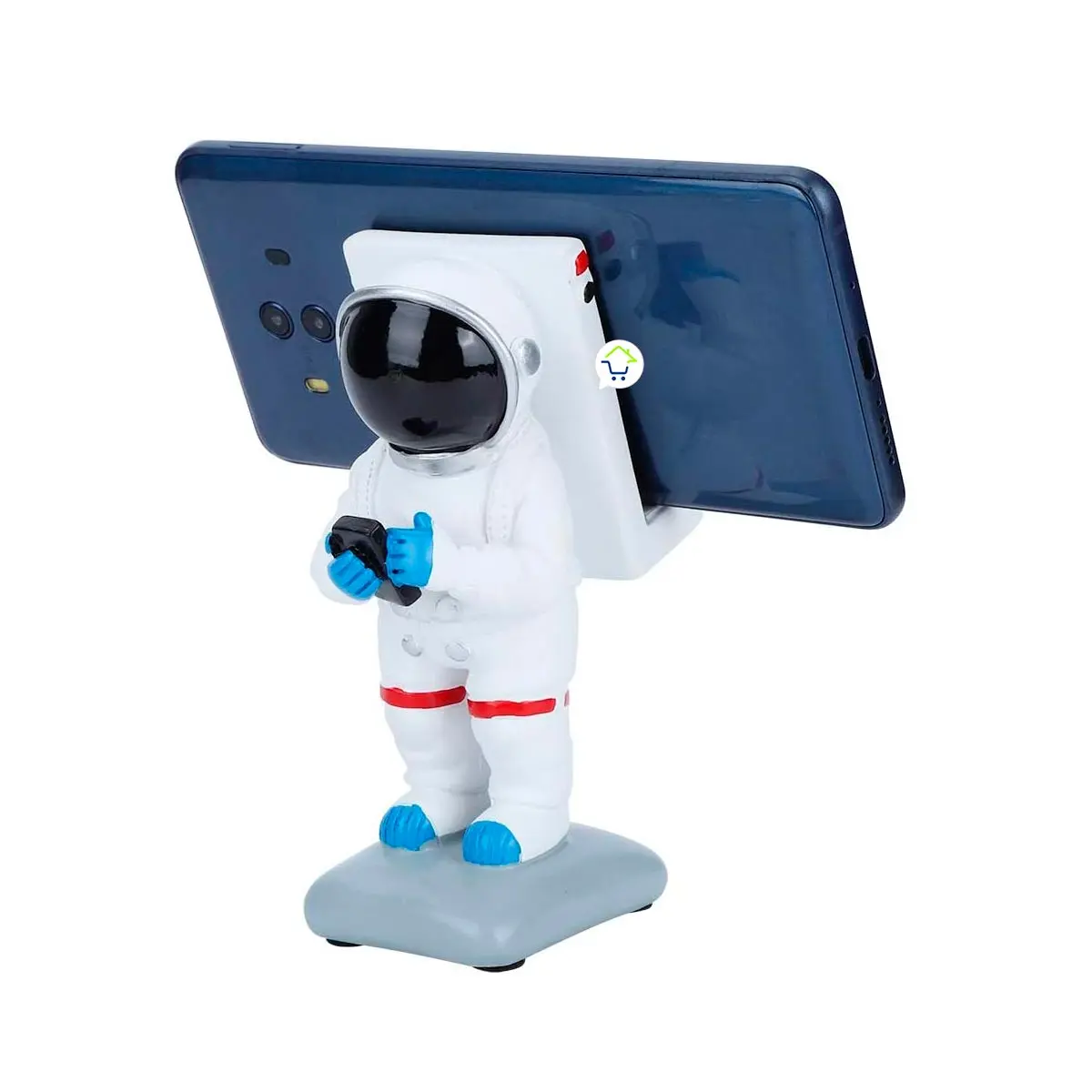 Soporte para celular astronauta, ideal para escritorio, diseño divertido y funcional.