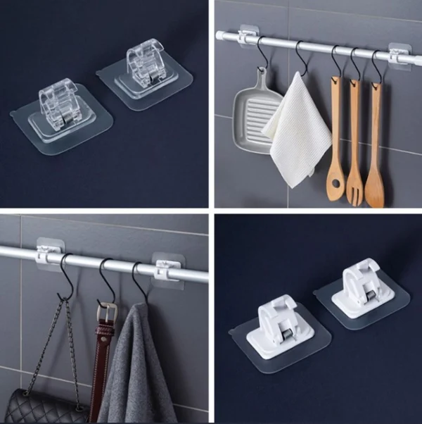 Soportes ajustables sin clavos para barra de cortina, toallero, organizador de cocina y baño.