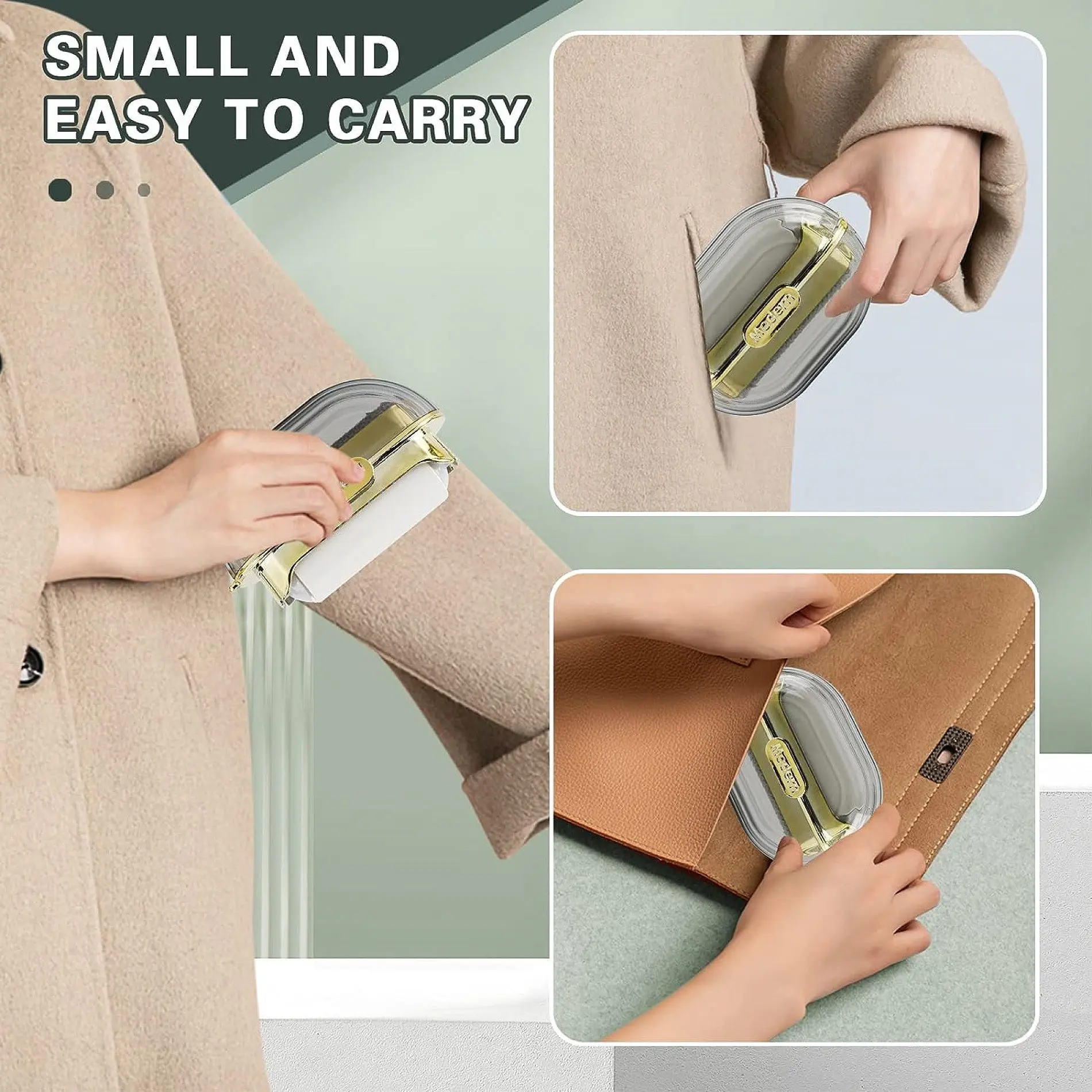 Llavero removedor de pelusas 2 en 1 de oro, compacto y portátil.