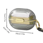 Llavero removedor de pelusas Modern 2 en 1, accesorio portátil transparente con banda dorada.