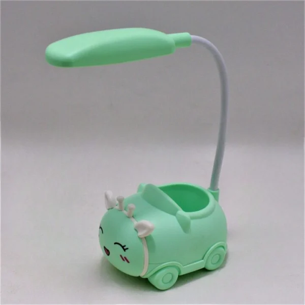 Lámpara de escritorio flexible en forma de carro verde con diseño de ciervo, ideal para mesa.